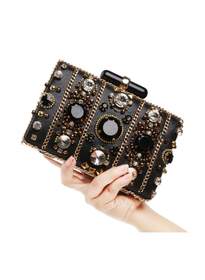 كول بيبي حقيبة صغيرة مرصعة بالأحجار أسود/ذهبي/فضي - Image 3