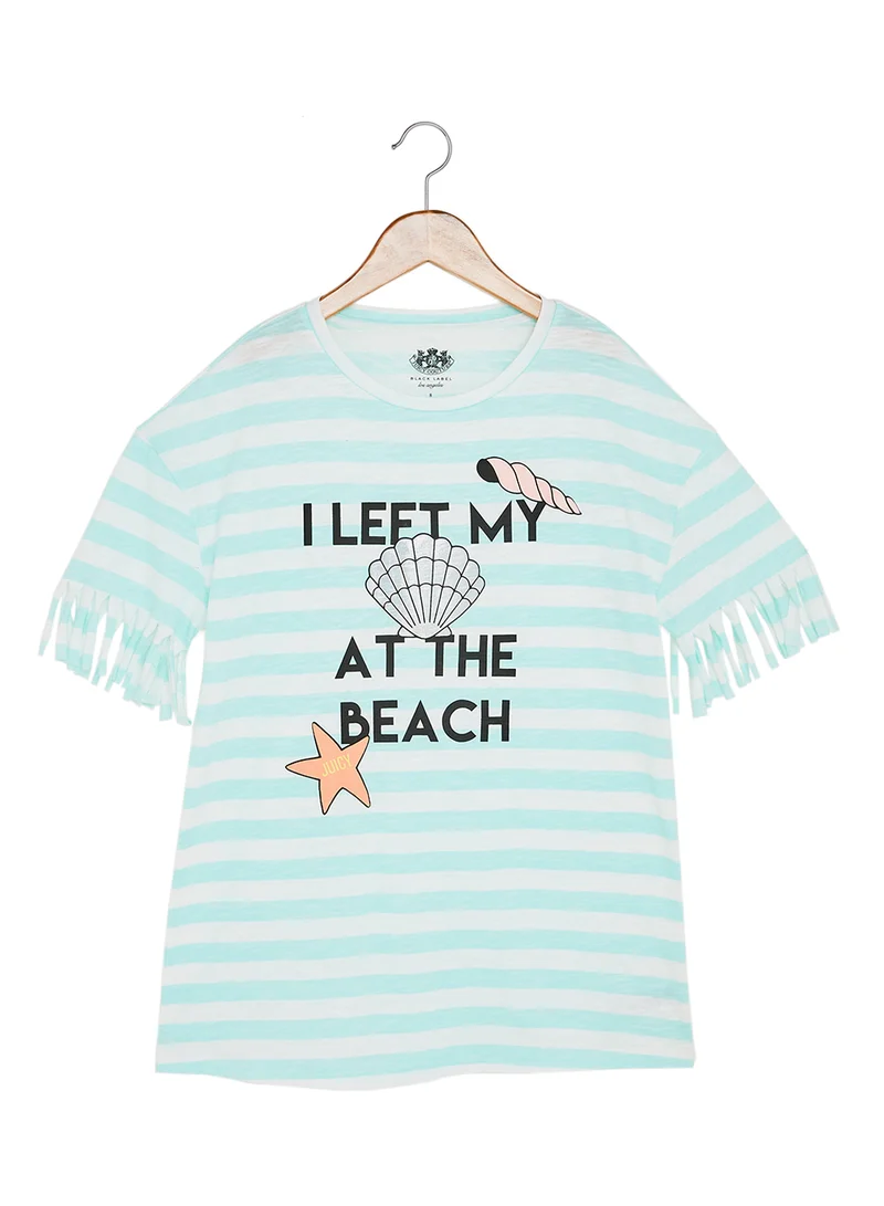 Juicy Couture Kids Cotton Printed T-Shirt Mint Green/White/Black