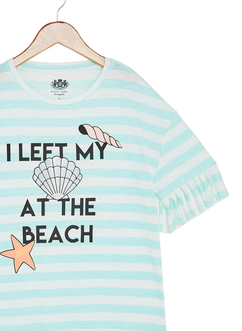 Juicy Couture Kids Cotton Printed T-Shirt Mint Green/White/Black