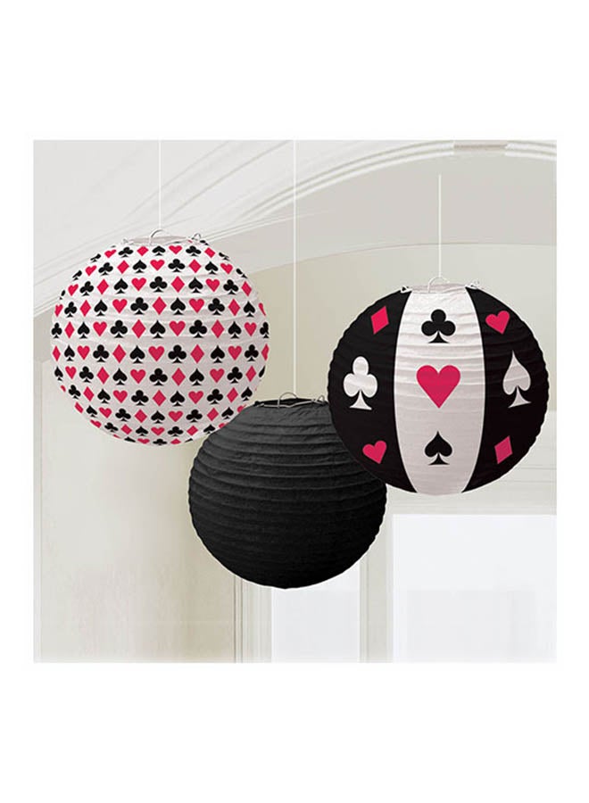 أمسكان مجموعة فوانيس ورقية للحفلات بتصميم مستدير مزين بطبعة من 3 قطع