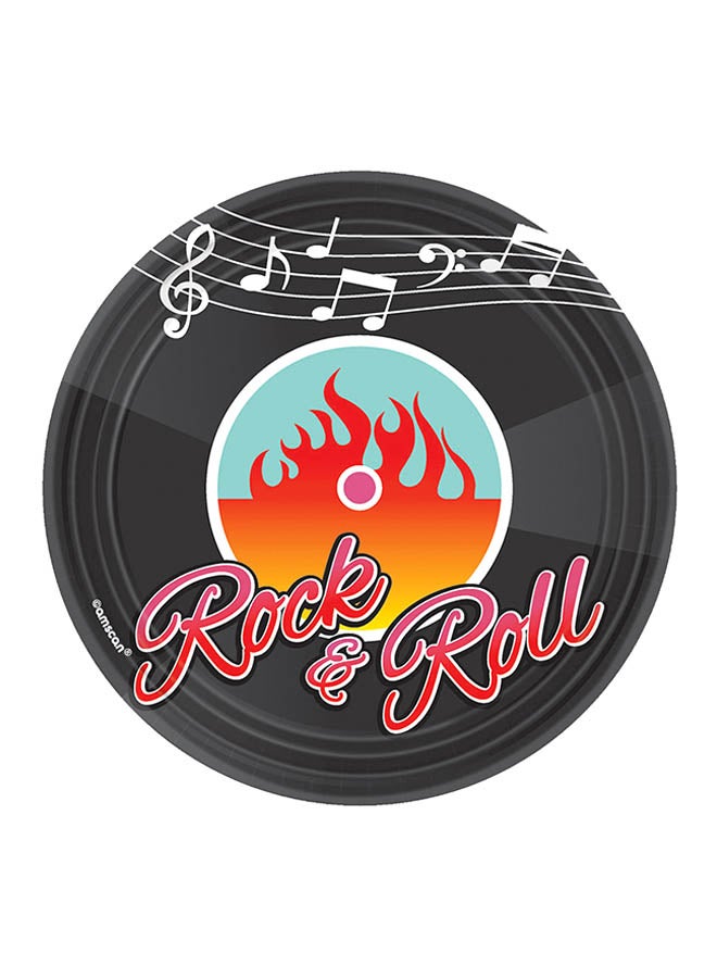 Amscan 8-Piece Rock And Roll Printed Round Plate Kids Birthday Party Tableware, Party Supplies