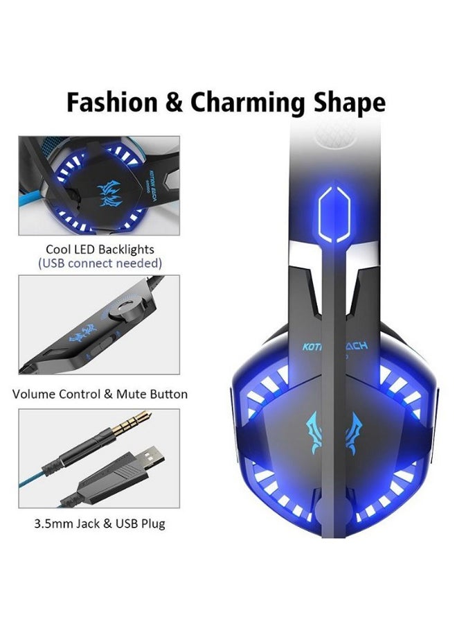 كوشن إيتش سماعة رأس ستيريو G2000 من كوشن إيتش مخصصة للألعاب وبتصميم يغطي الأذن مع طوق حول الرأس ومزوّدة بميكروفون ومناسبة للكمبيوتر الشخصي، لون أزرق - Image 2