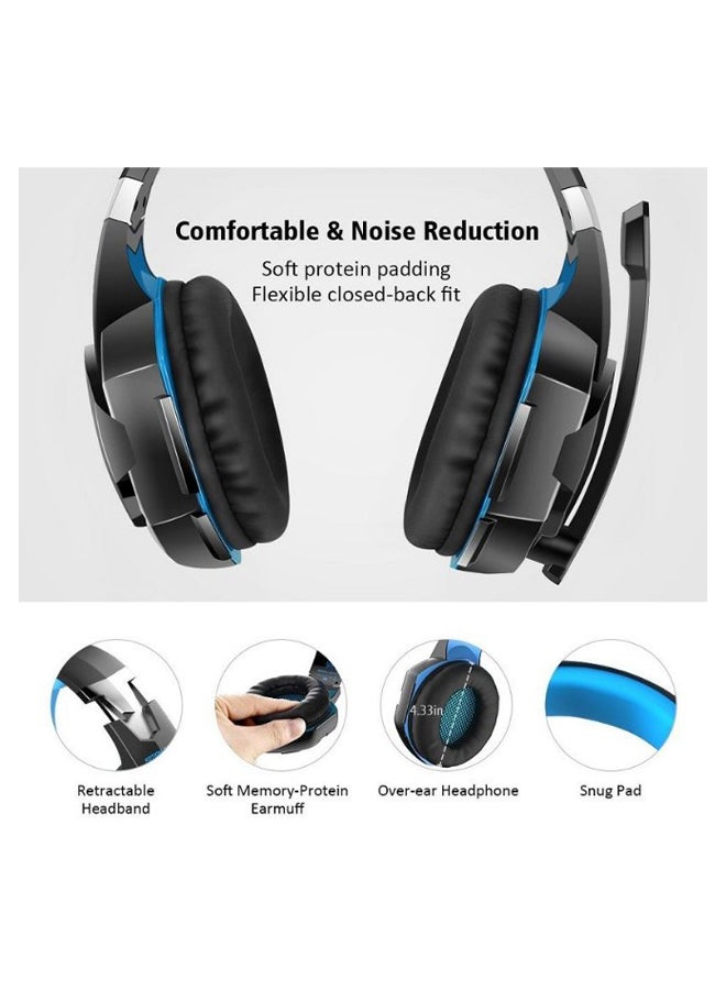 كوشن إيتش سماعة رأس ستيريو G2000 من كوشن إيتش مخصصة للألعاب وبتصميم يغطي الأذن مع طوق حول الرأس ومزوّدة بميكروفون ومناسبة للكمبيوتر الشخصي، لون أزرق - Image 3