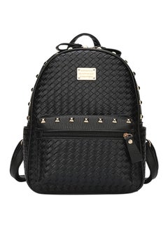 Studs Woven Solid Color Zipper Closure Fashion Backpack Black