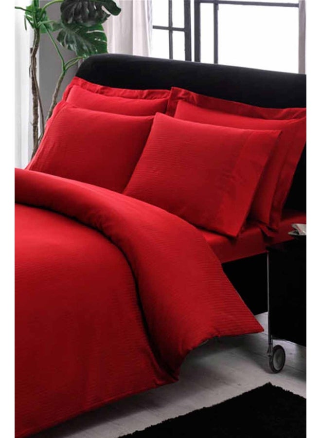 6-Piece Stripe Quilt Cover Set Cotton Red
