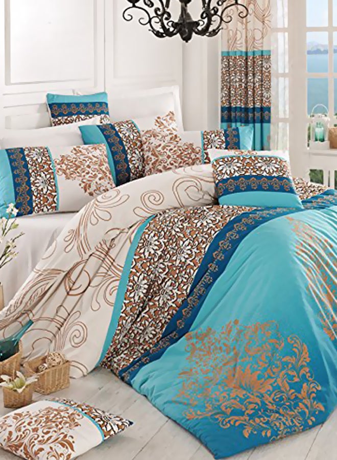 3-Piece Katre Quilt Cover Set Turquoise/Brown/White Single