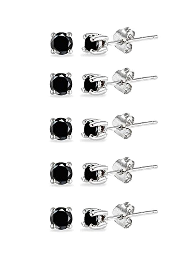 GemStar USA 5 - Pairs Sterling Silver Metal Stud Earrings 