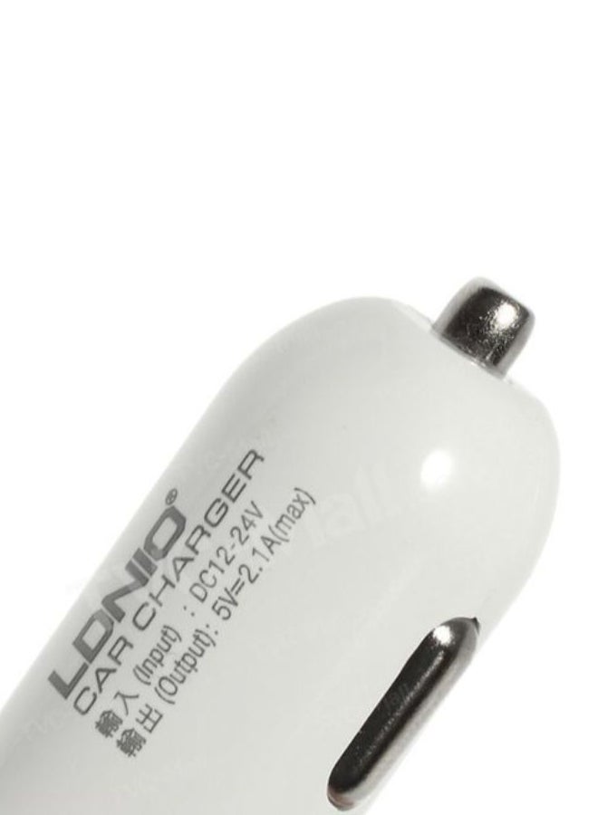 Ldino - DL-C22 Dual USB Car Charger White/Silver - Image 1