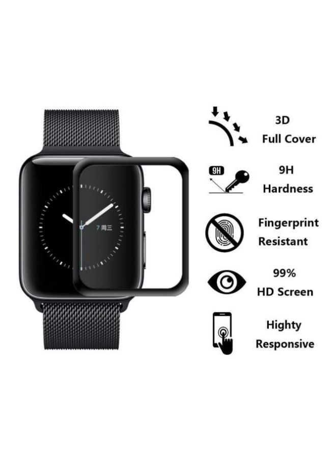 2-Piece 3D Curved Screen Protector Tempered Glass For Apple Watch Series 1/2/3 42mm Black/Clear