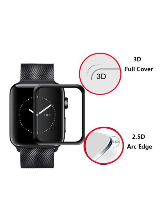 2-Piece 3D Curved Screen Protector Tempered Glass For Apple Watch Series 1/2/3 42mm Black/Clear
