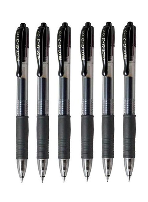 G2 07 Black Fine Retractable Gel Ink Pen Rollerball 0.7mm Nib Tip 0.39mm Line Width Refillable BL-G2-7 (Pack Of 6) black