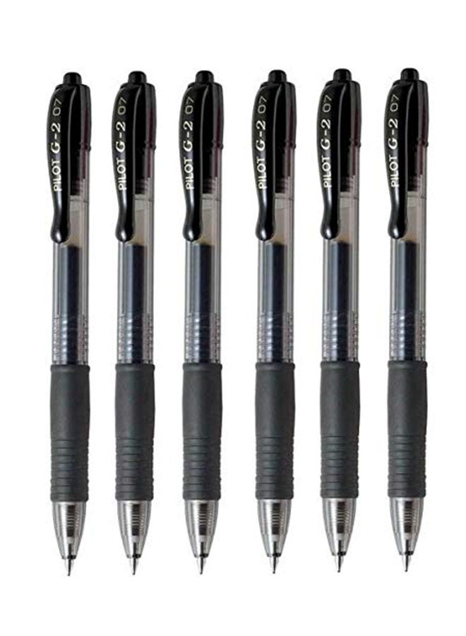 PILOT G2 07 Black Fine Retractable Gel Ink Pen Rollerball 0.7mm Nib Tip 0.39mm Line Width Refillable BL-G2-7 (Pack Of 6) black 