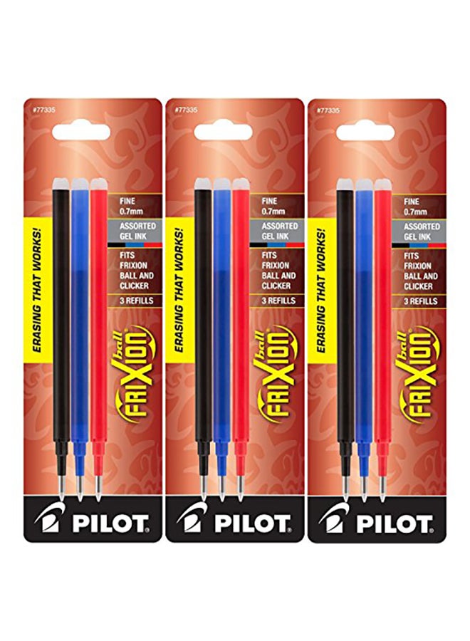 بايلوت مجموعة عبوات إعادة تعبئة لأقلام حبر الجل فريكسون القابل للمسح من بايلوت، برأس رفيع وألوان متعددة مكونة من 9 قطع (77335)
