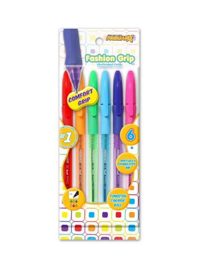 BP67-FF1P06-48 TC Ball Pro Grip Fashion Stick Pens, 1.0 mm, Assorted Colored Ink, 6-Count