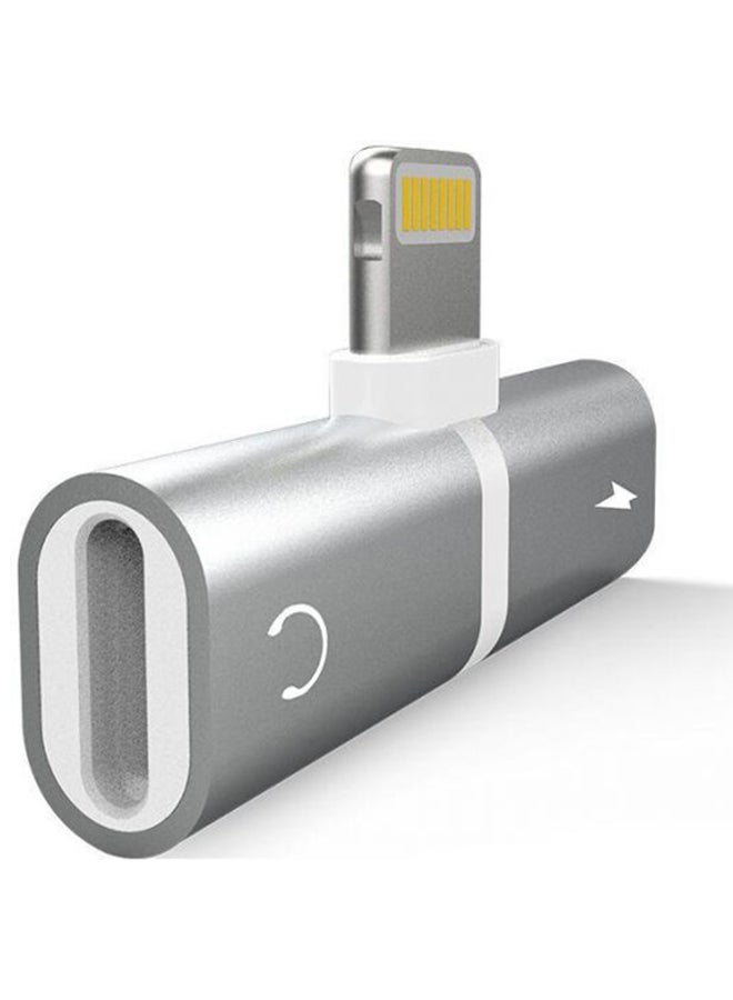 Generic 2 In 1 Audio Charging Lightning Adapter For iPhone X 8 8 Plus 7 7 Plus Silver  - Image 2