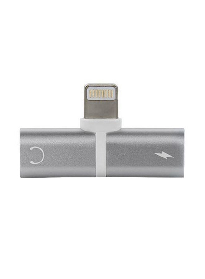 Generic 2 In 1 Audio Charging Lightning Adapter For iPhone X 8 8 Plus 7 7 Plus Silver  - Image 1