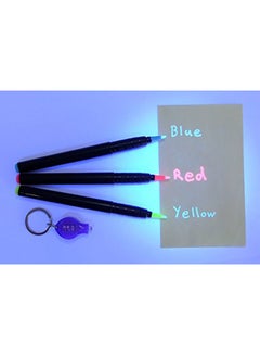 12 Invisible Ink Markers & 4 UV LED Lights UltraViolet Blacklight Pens Blue Red Yellow Assorted