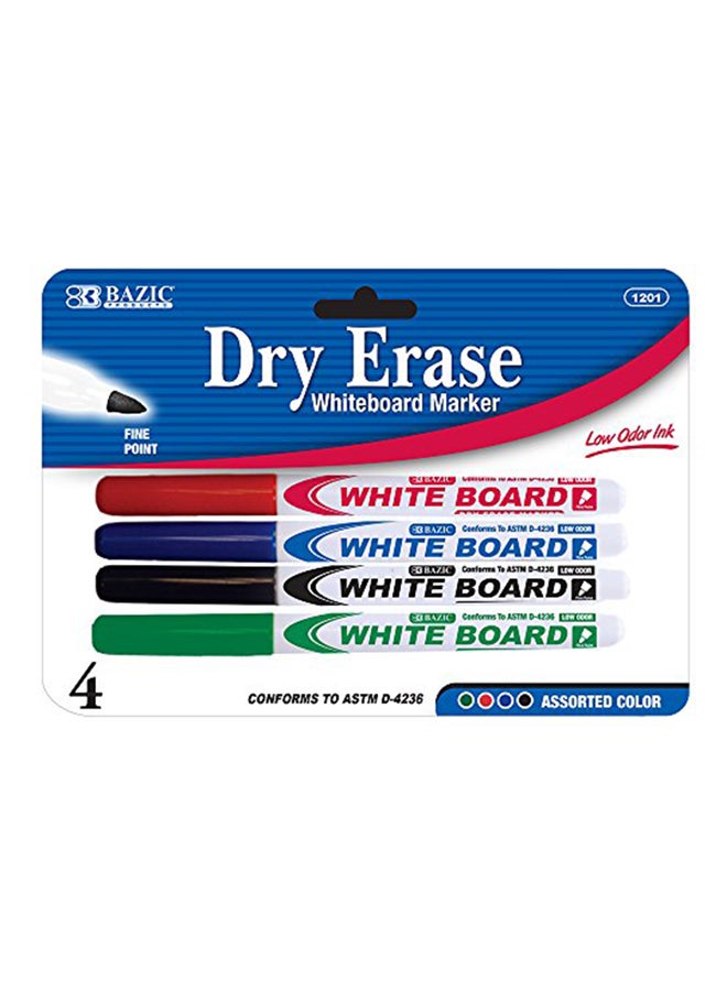 BAZIC Assorted Color Fine Tip Dry-Erase Marker, 4 Per Pack
