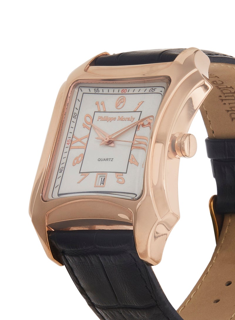 Philippe Moraly of Switzerland - Men's Water Resistant Leather Analog Wrist Watch L1061RWB - Image 1
