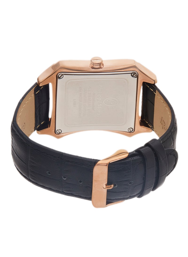 Philippe Moraly of Switzerland - Men's Water Resistant Leather Analog Wrist Watch L1061RWB - Image 1
