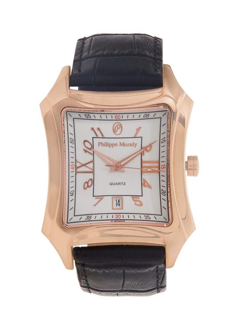 Philippe Moraly of Switzerland - Men's Water Resistant Leather Analog Wrist Watch L1061RWB - Image 1