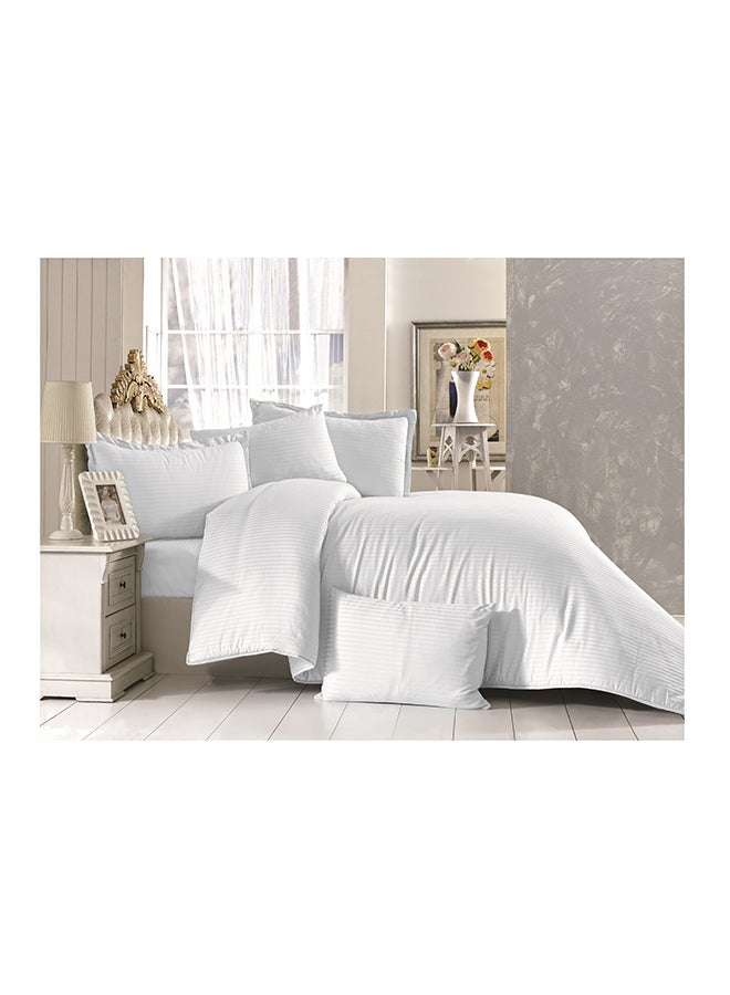 طقم سرير من القطن بتصميم مخطط مكون من 6 قطع مايكروفايبر أبيض - v1554799863/N23042158A_1