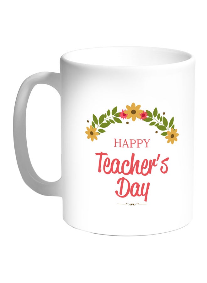 Happy Teachers Day Printed Coffee Mug White/Green/Yellow