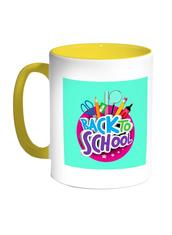 كوب قهوة بطباعة "باك تو سكول" أبيض/أصفر/أخضر