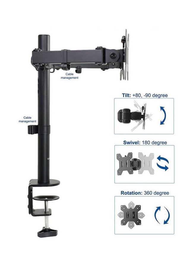 Single Monitor Fully Adjustable Computer Desk Mount / Articulating Stand For 1 LCD Screen up to 27 Inch Supported Black
