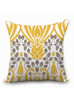 Sharpdo Leaves Printed Soft Decorative Cushion Cover White/Yellow/Grey 45x45cm  - Image 1