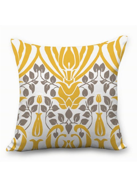 Leaves Printed Soft Decorative Cushion Cover White/Yellow/Grey 45x45cm