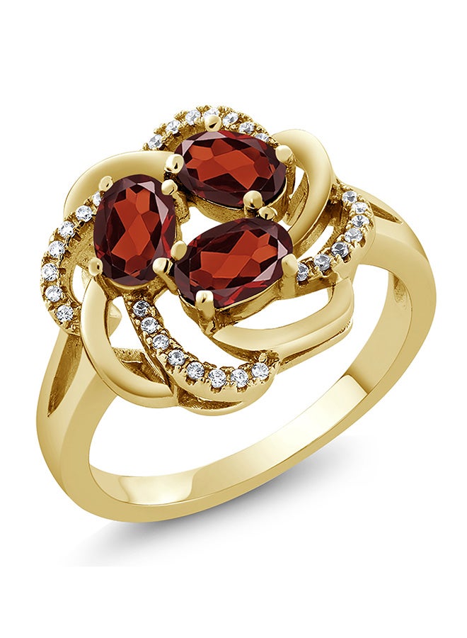 Gem Stone King 1.87 Ct Oval Red Garnet 18K Yellow Gold Plated Silver Ring