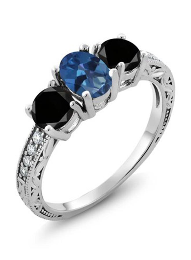 جم ستون كينج حلق من الفضة الإسترليني عيار 925 مرصع بالتوباز الأزرق الداكن بتصميم بيضاوي عيار 2.02 قيراط من جيم ستون كينج