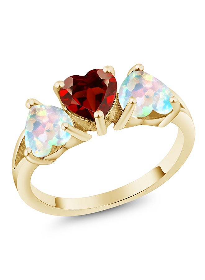 Gem Stone King 2.40 Ct Red Garnet White Simulated Opal 18K Yellow Gold Plated Silver Ring