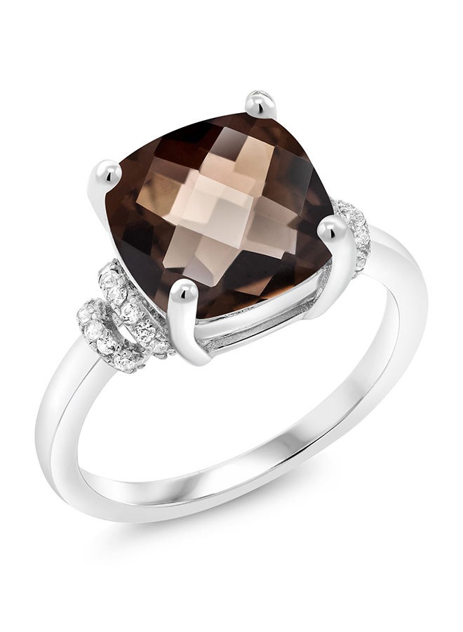 GEM STONE KING - Gem Stone King 3.36 Ct Cushion Checkerboard Brown Smoky Quartz 925 Sterling Silver Ring - Image 1