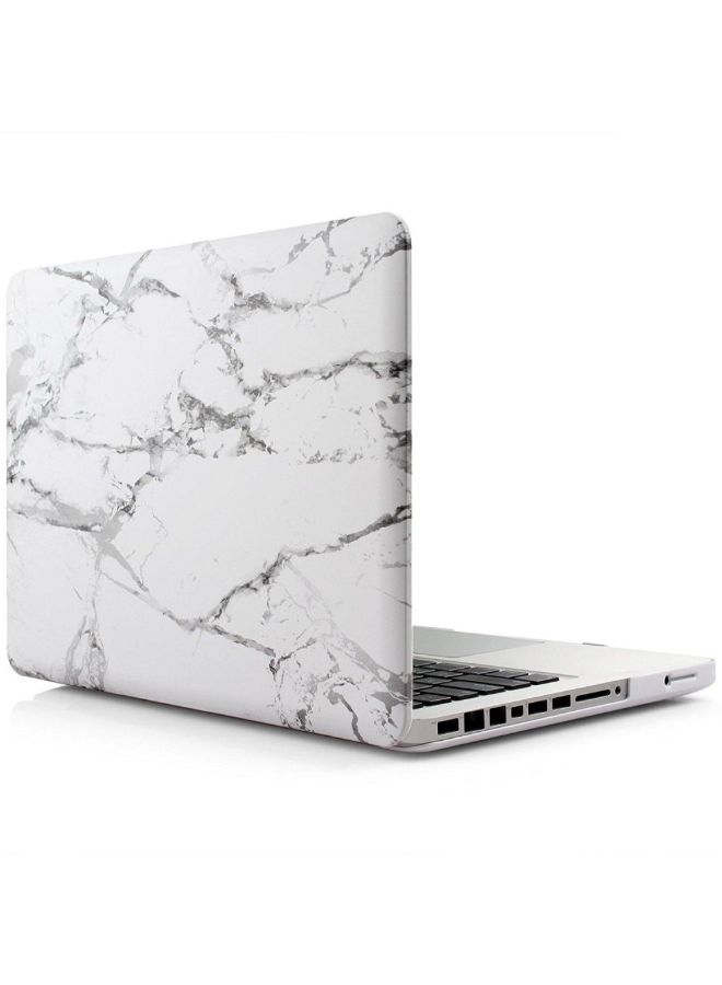Marble Printed Matte Rubber Coated Soft Touch Plastic Hard Case For Apple MacBook 13.3-Inch White - Image 4