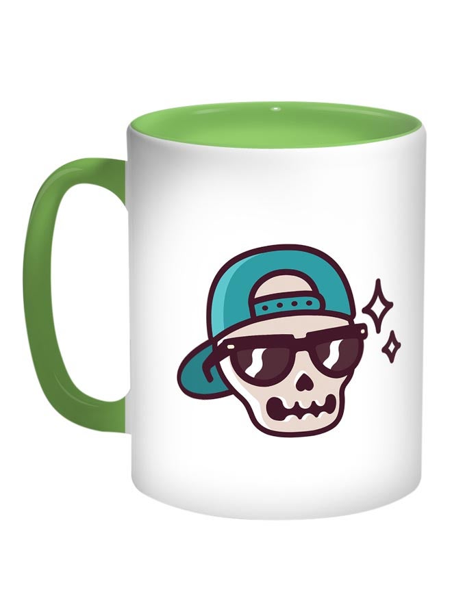 Skull With A Cap Printed Coffee Mug Green/White/Blue