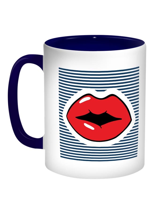 Red Lips Printed Coffee Mug Red/Blue/White