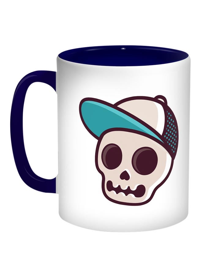 Skull With A Cap Printed Coffee Mug Beige/Blue/White