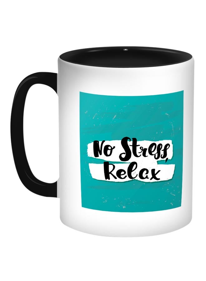 No Stress Relax Printed Coffee Mug White/Black/Blue