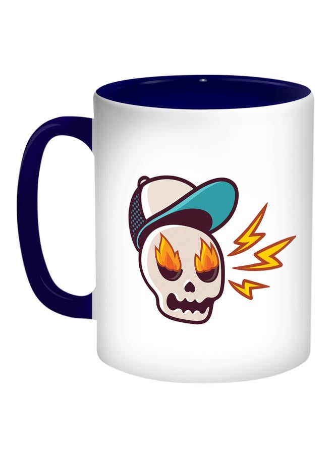 Skull With A Cap Printed Coffee Mug Yellow/Blue/White