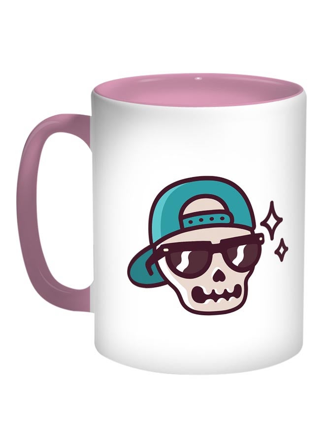 Skull With A Cap Printed Coffee Mug Pink/White/Brown