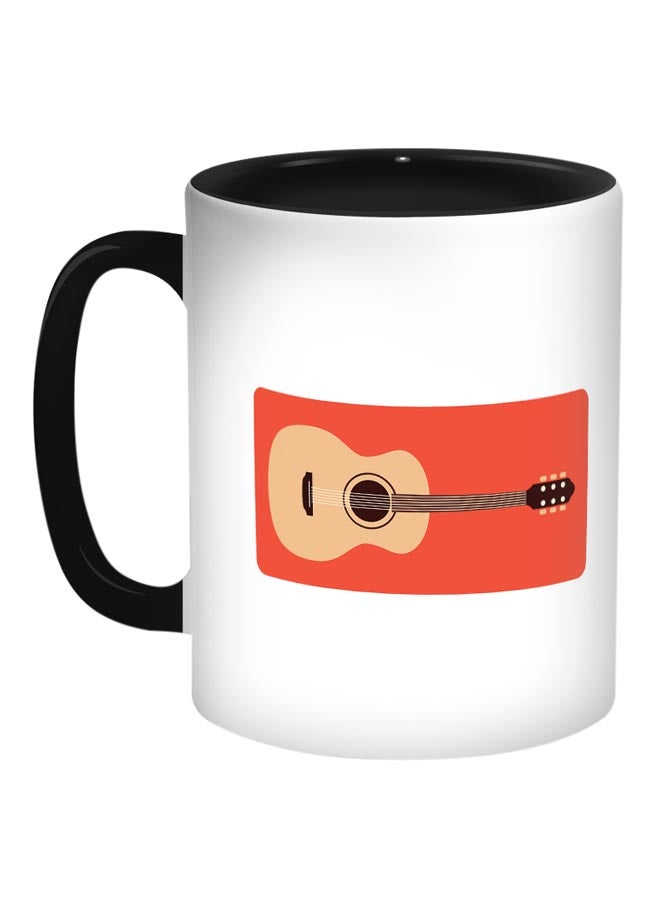 Classic Guitar Printed Coffee Mug Black/White/Orange 
