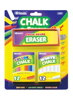 Bazic 2 Pack - Bazic 12 And 12 White Chalk With Eraser Sets, Assorted 