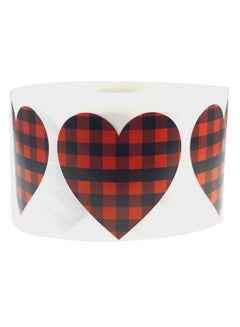 InStockLabels.com 500 Labels Buffalo Plaid Heart Stickers 