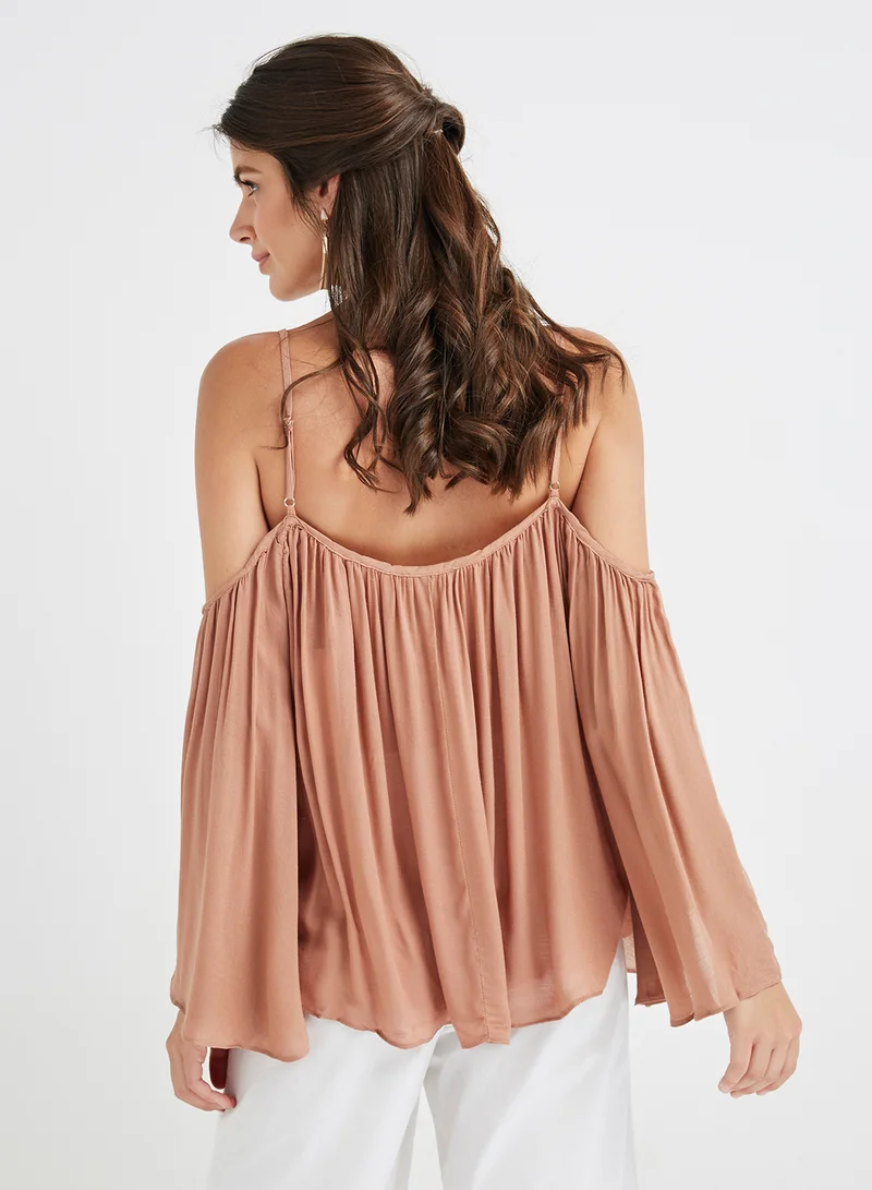 FOREVER 21 Peasant Neck Kaftan Top Blush