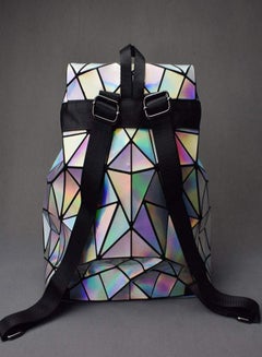 LisaAn Holographic Reflective College Rucksack Backpack Silver/Black  - Image 2