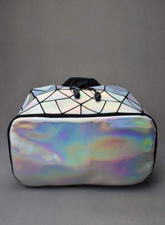 LisaAn Holographic Reflective College Rucksack Backpack Silver/Black  - Image 4