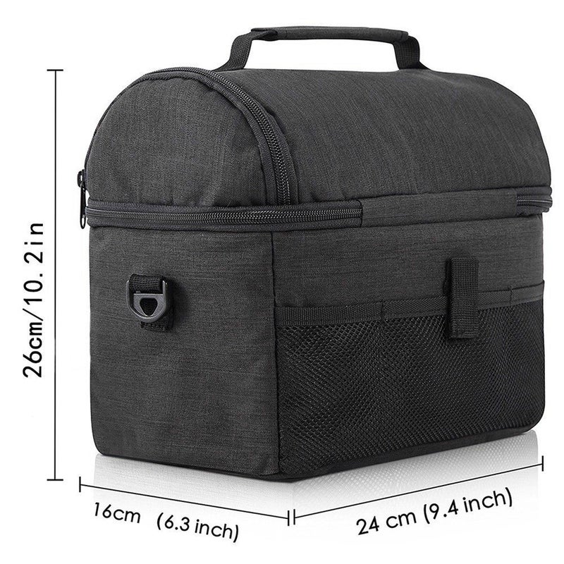 CYTHERIA - Large Capacity Insulated Keep Warm Lunch Bag Oxford Material Black 26x16x24cm - Image 1