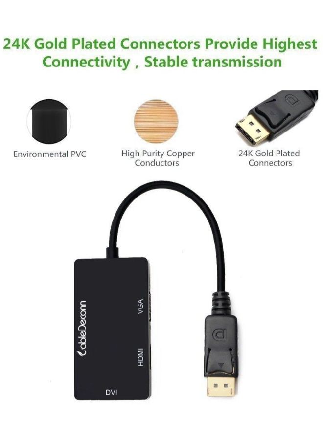 Multi Function Cable Displayport Display To Hdmi To Dvi And Vga 3-In-1 Adapter Black - Image 2